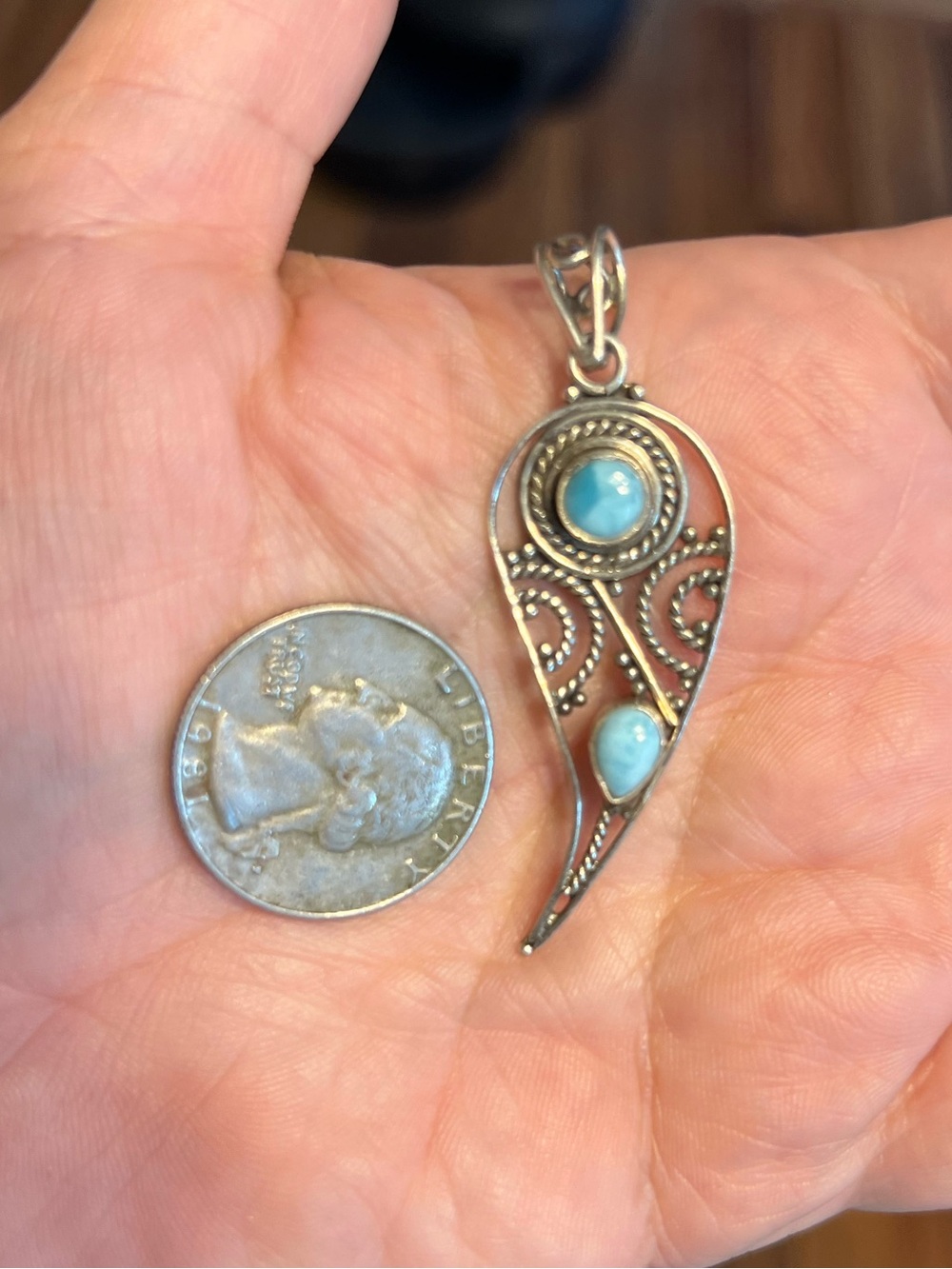 Two Stone Larimar pendant
